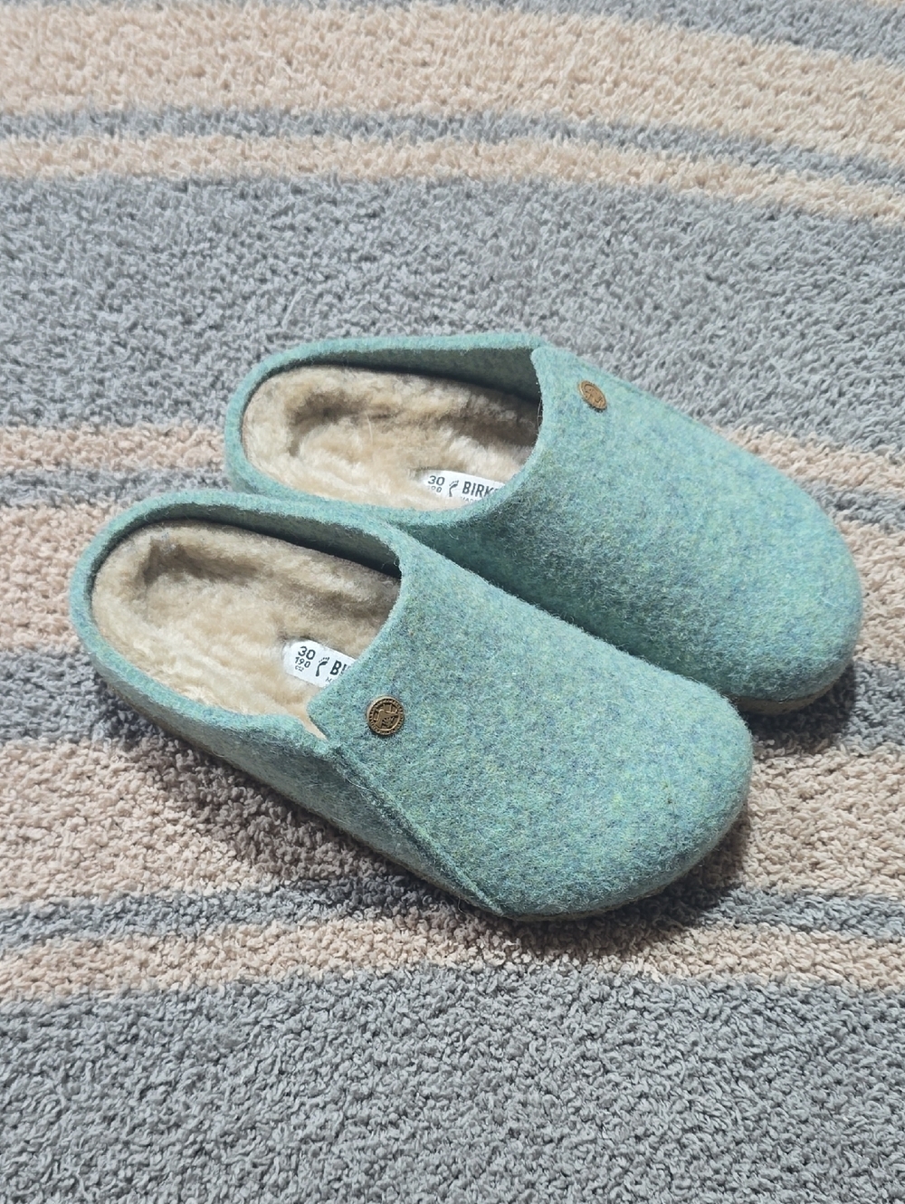 Birkenstock Mint Green Felt Shearling Clogs
